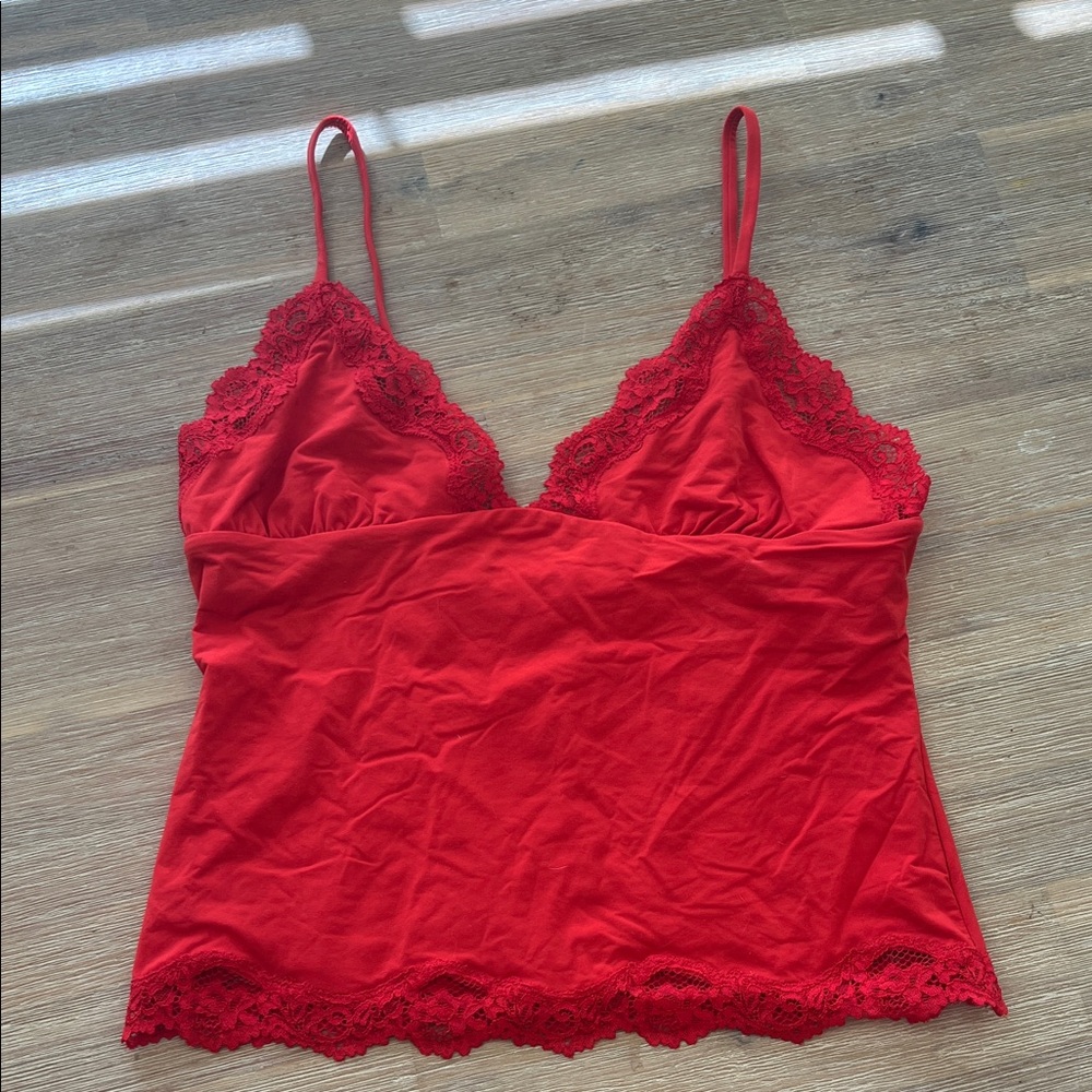 Skims Red Lace Trim Cami Top
